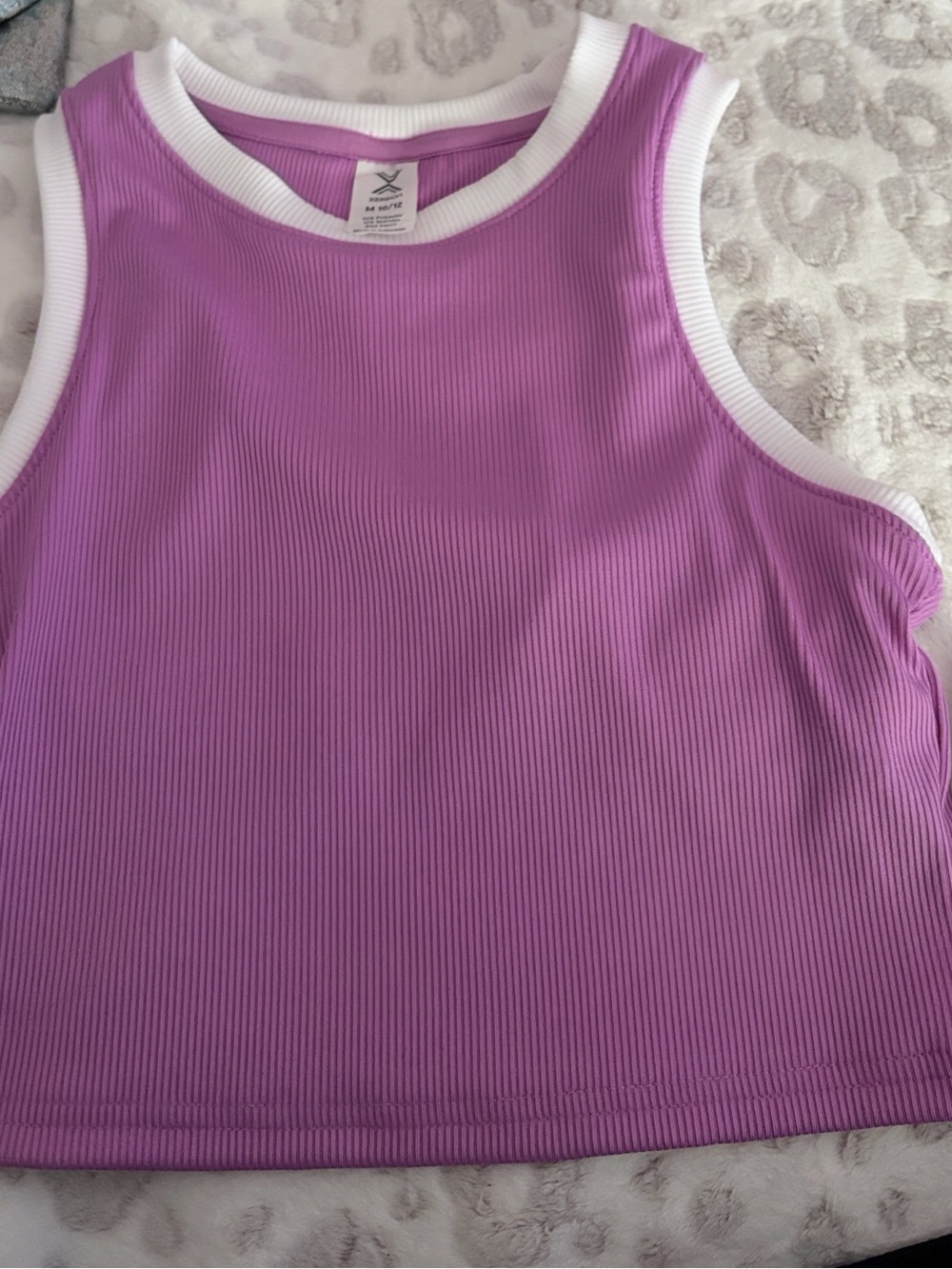 NWT Xersion Girls' Lavender Ribbed Tank with White Trim M $18